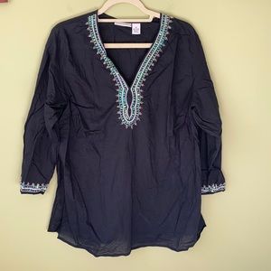 For the Republic Black Cotton Sequin Tunic 2X
